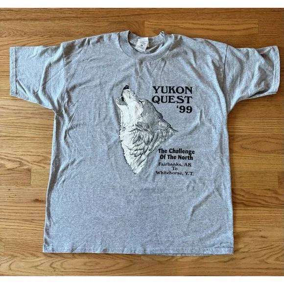 Vintage 1999 Y2K Yukon Quest T Shirt Men's XL Sled Dog Race Graphic Husky Alaska - Picture 1 of 6